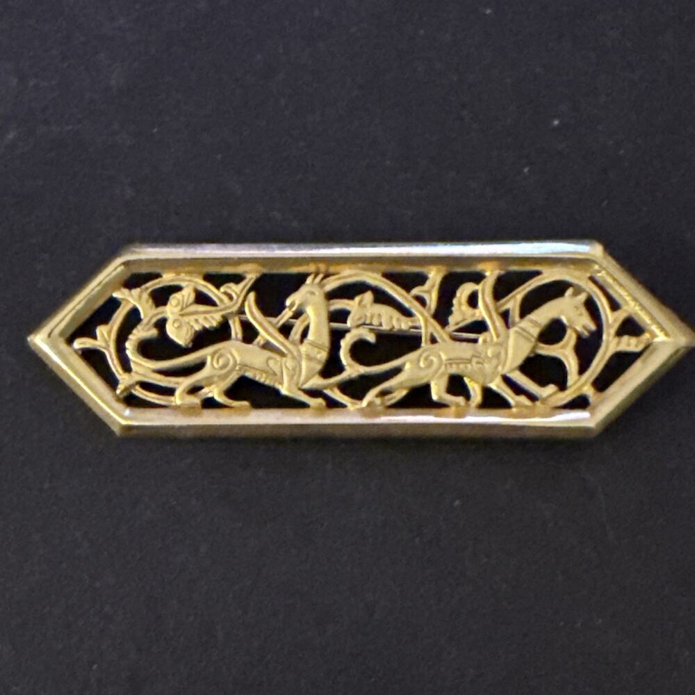 Vintage JJ Jonette 1986 Winged Dragon Brooch Gold Tone Medieval Fantasy